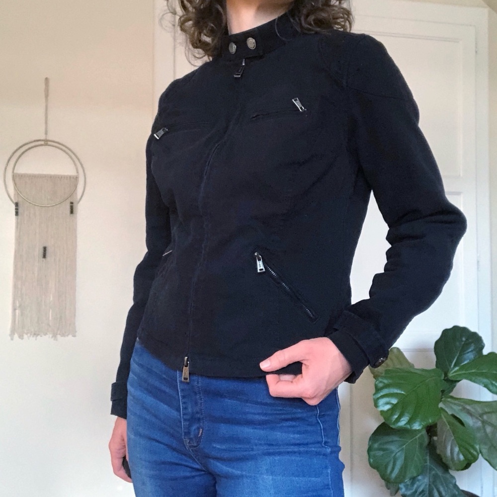 LRL Ralph Lauren Moto Jacket Cropped Black Denim M - Picture 2 of 8
